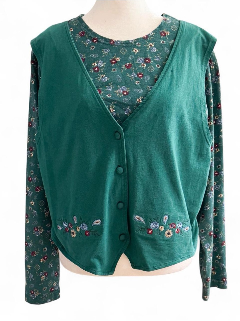 Capacity Vintage 90s Green Floral Layered Top Medium